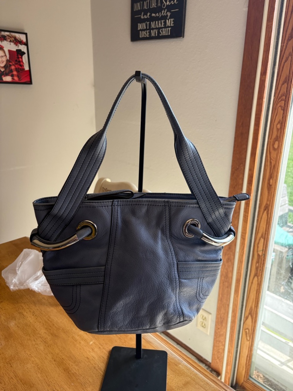 B Makowsky dusty blue Leather shoulder Bag -